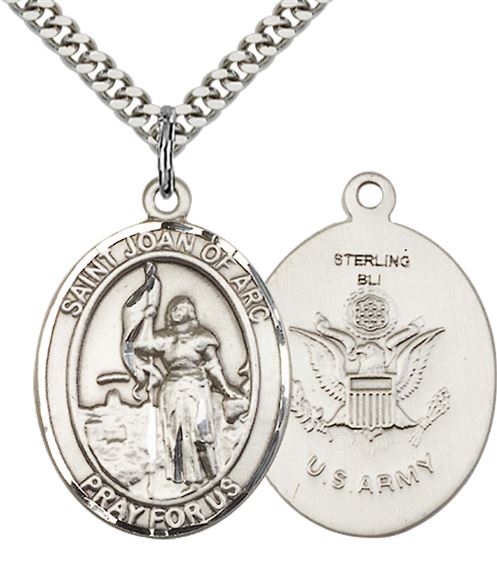 STERLING SILVER ST JOAN OF ARC PENDANT ON A CHAIN - 1" x 3/4"